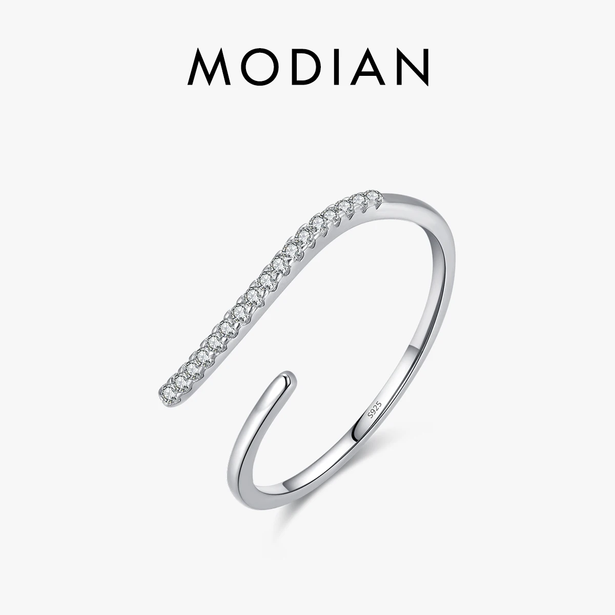 MODIAN Minimalism 925 Sterling Silver Line Thin CZ Opening Size Finger Ring Classic Luxury Stackable Jewelry For Women Gifts 1