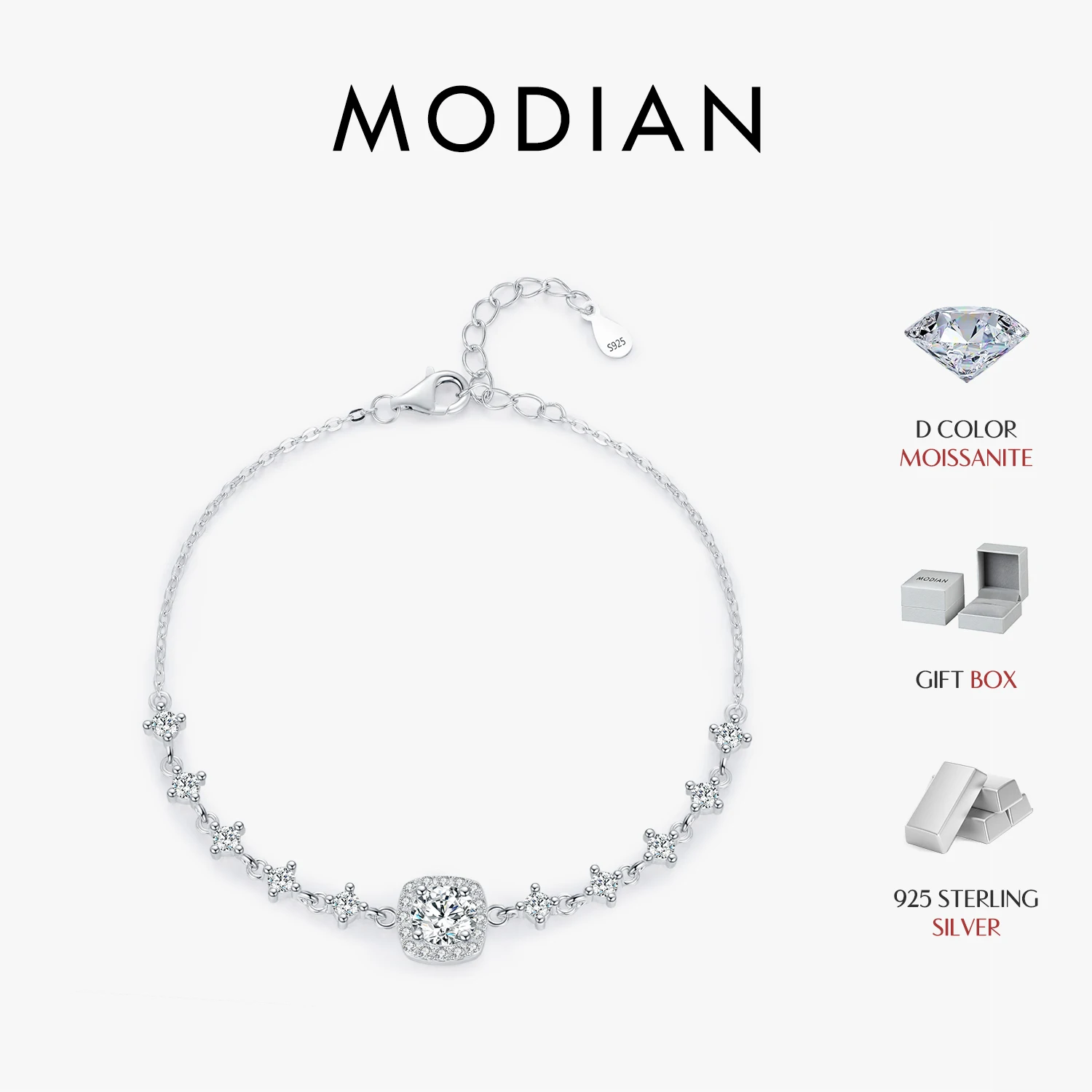 MODIAN 0.8CT D Color Moissanite Luxury Bracelet 925 Sterling Silver Halo Bracelet For Women Bridal Wedding Statement Jewelry 1