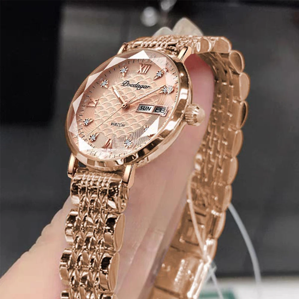 POEDAGAR Watch Women New Fashion Luxury Stainless Steel Wristwatch Bracelet Simple Rose Gold Waterproof Luminous Ladies Watches 1