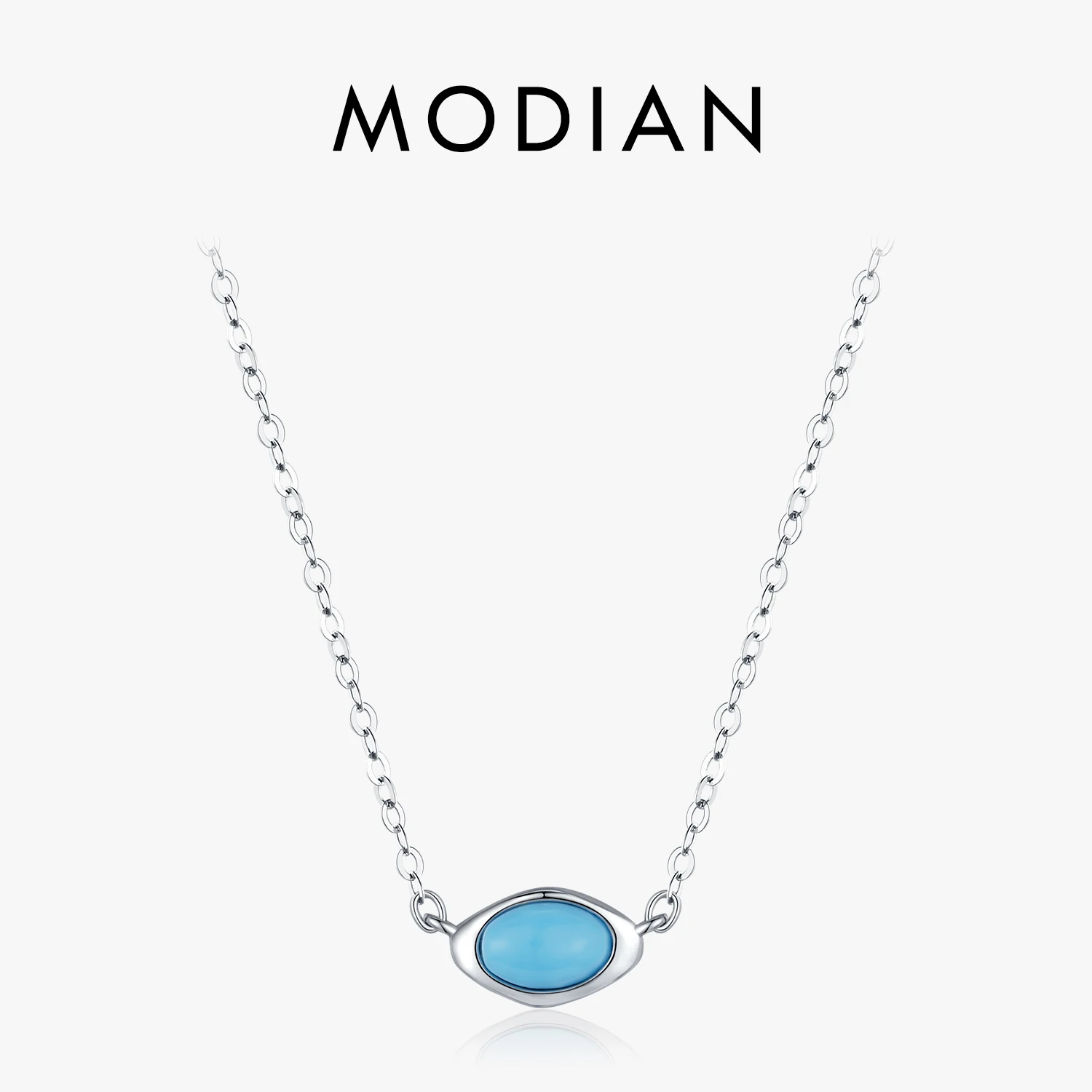 MODIAN 925 Sterling Silver Simple Oval Turquoise Link Chain Pendant Necklaces Liquid Metal Trendy Fine Jewelry For Women Gifts 1