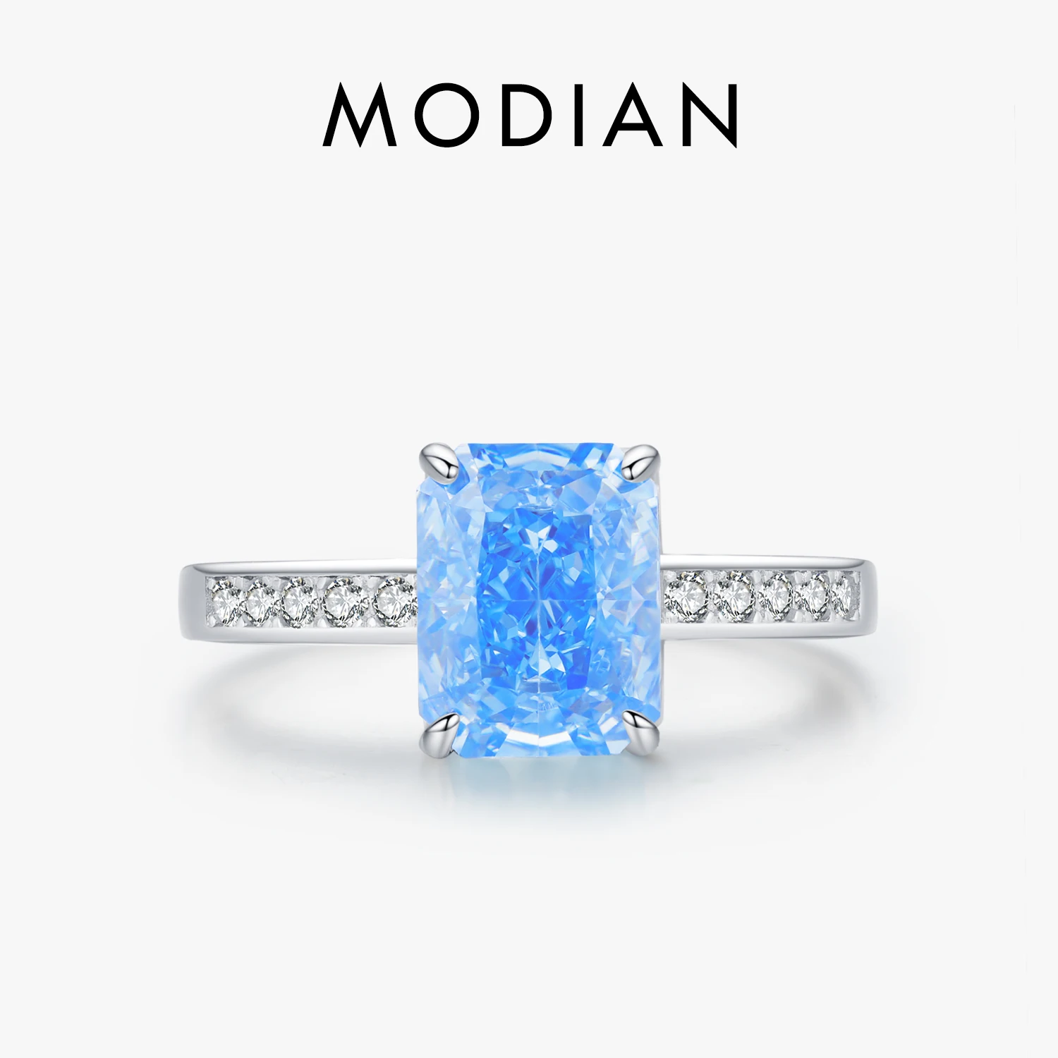 MODIAN 925 Sterling Silver Luxury High Quality Rectangle Crushed Ice Cut Zirconia Ring Wedding Engagement Fine Jewelry For Women 1