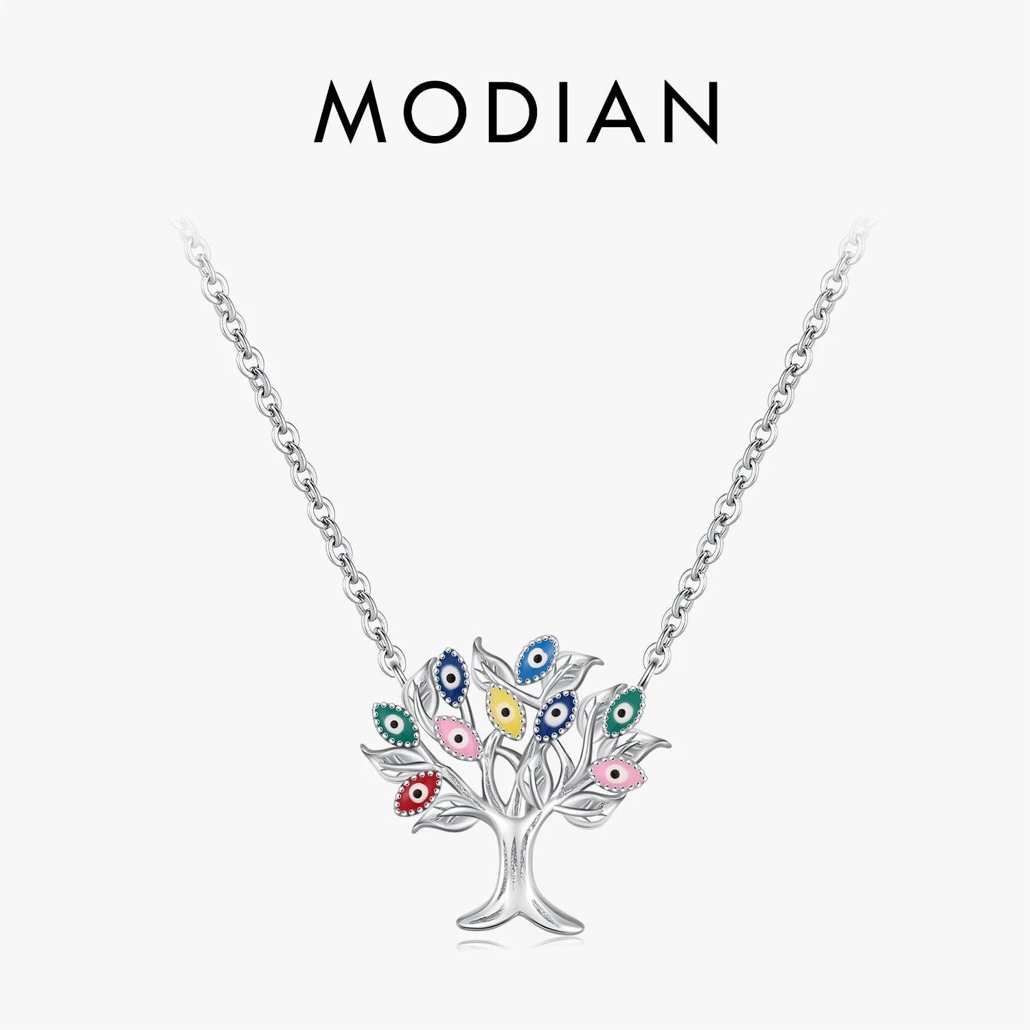 MODIAN 925 Sterling Silver Wacky Enamel Eyes Necklace Exquisite Trees Pendant Necklaces For Women Fine Jewelry 1