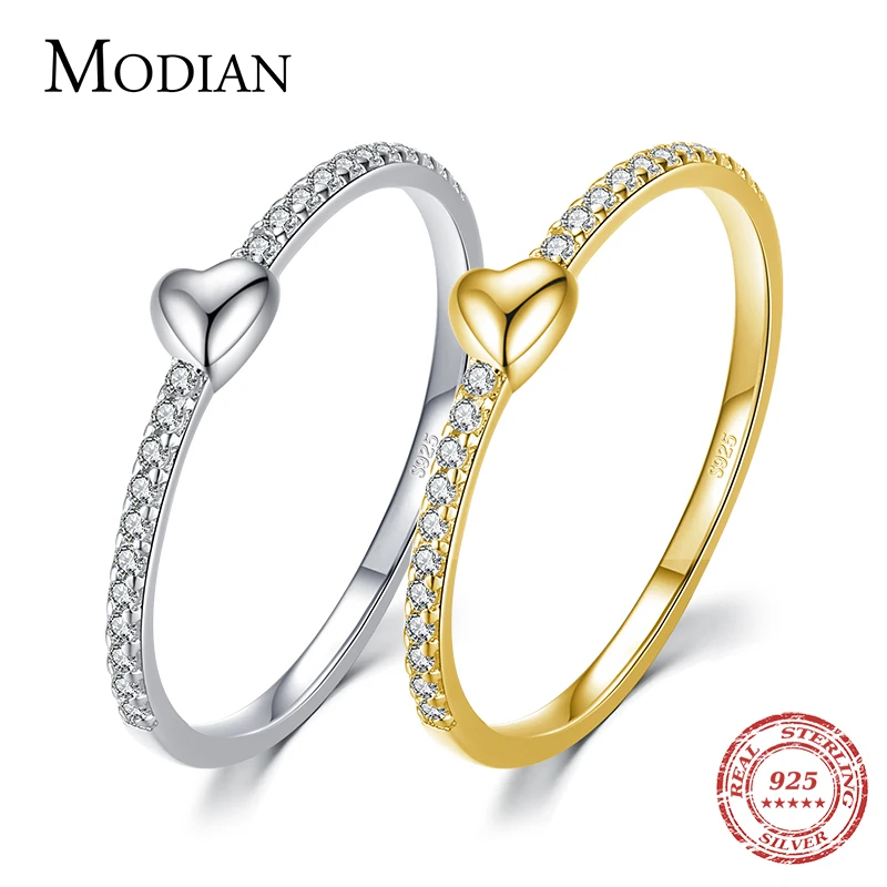 Modian Real 925 Sterling Silver Luminous Clear CZ Finger Ring Simple Heart Wedding Rings for Women Wedding Engagement Jewelry 1