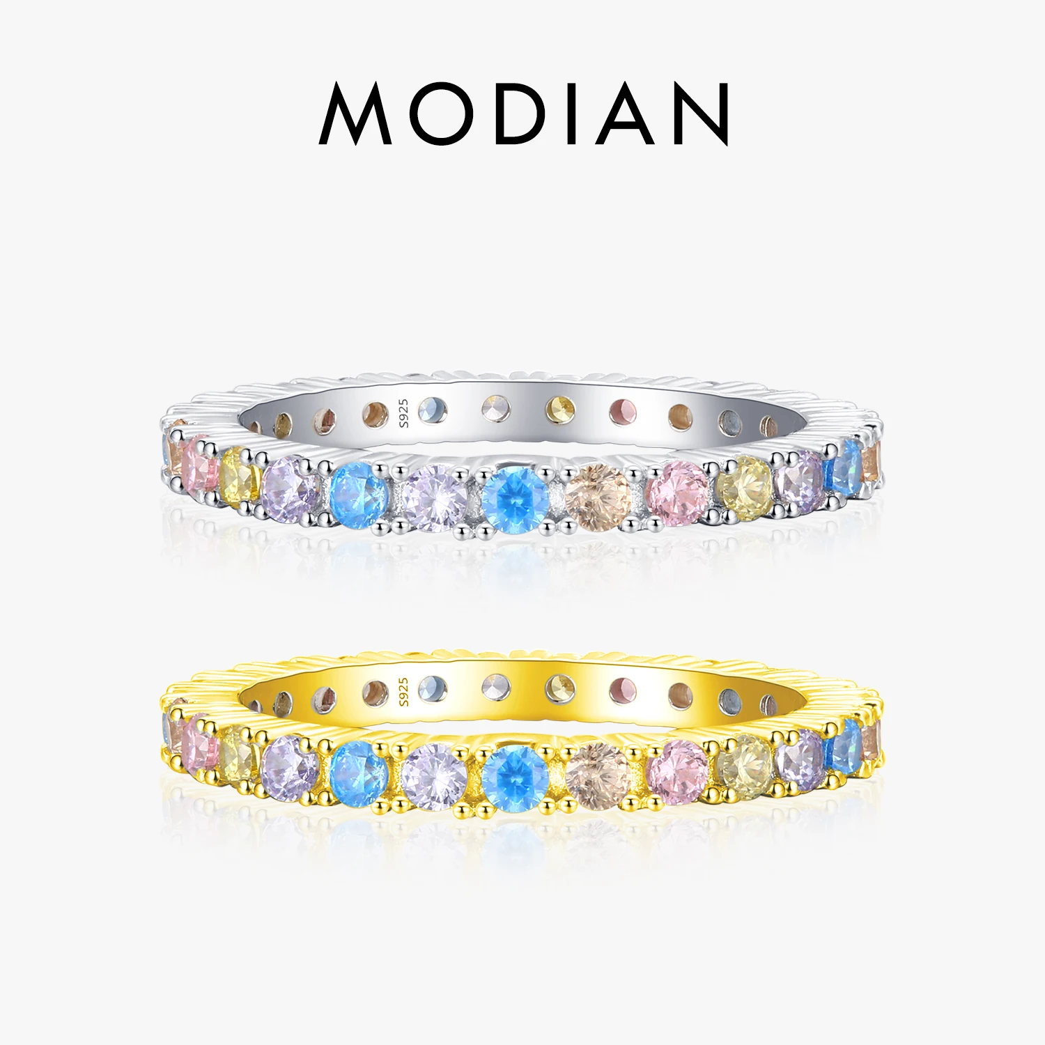Modian Real 925 Sterling Silver Rainbow Candy Color Crystal Exquisite Classic Finger Ring For Women Wedding Engagement Jewelry 1