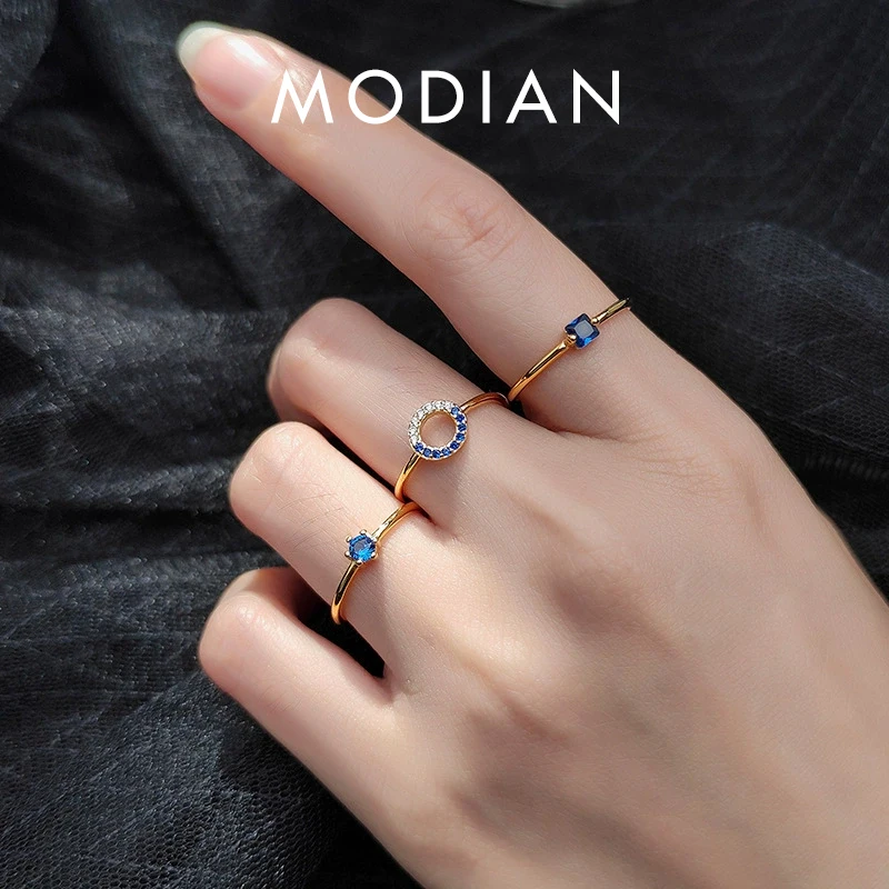 Modian Brands Water Drop Round Square Blue Crystal Opening 925 Sterling Silver Ring for Women Korea Style 3 Style Fine Jewelry 1
