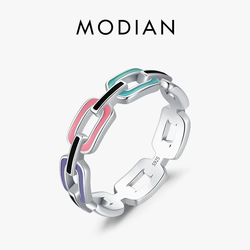Modian Real 925 Sterling Silver Multicolour Geometric Enamel Finger Ring Fashion Stackable Fine Jewelry For Women Birthday Gift 1