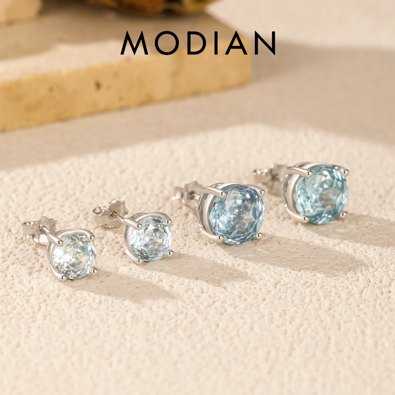 MODIAN 925 Sterling Silver Sparkling Round Light Blue Rose Cut Daisy Stud Earrings For Women Fine Hypoallergenic Jewelry 1