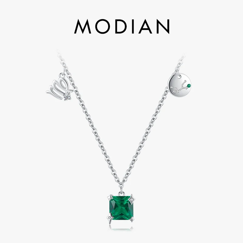 MODIAN 925 Sterling Silver Constellation Virgo Symbol Brand Necklace Chain Dazzling Shiny Square CZ Pendant Fashion Fine Jewelry 1