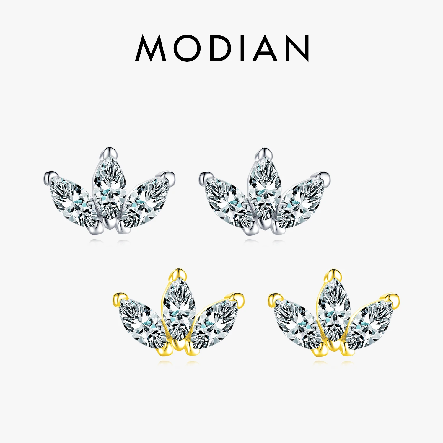 Modian Dazzling Crown Clear CZ Ear Studs 100% 925 Sterling Silver Elegant Tiny Fashion Stud Earrings For Women Gold Jewelry 1