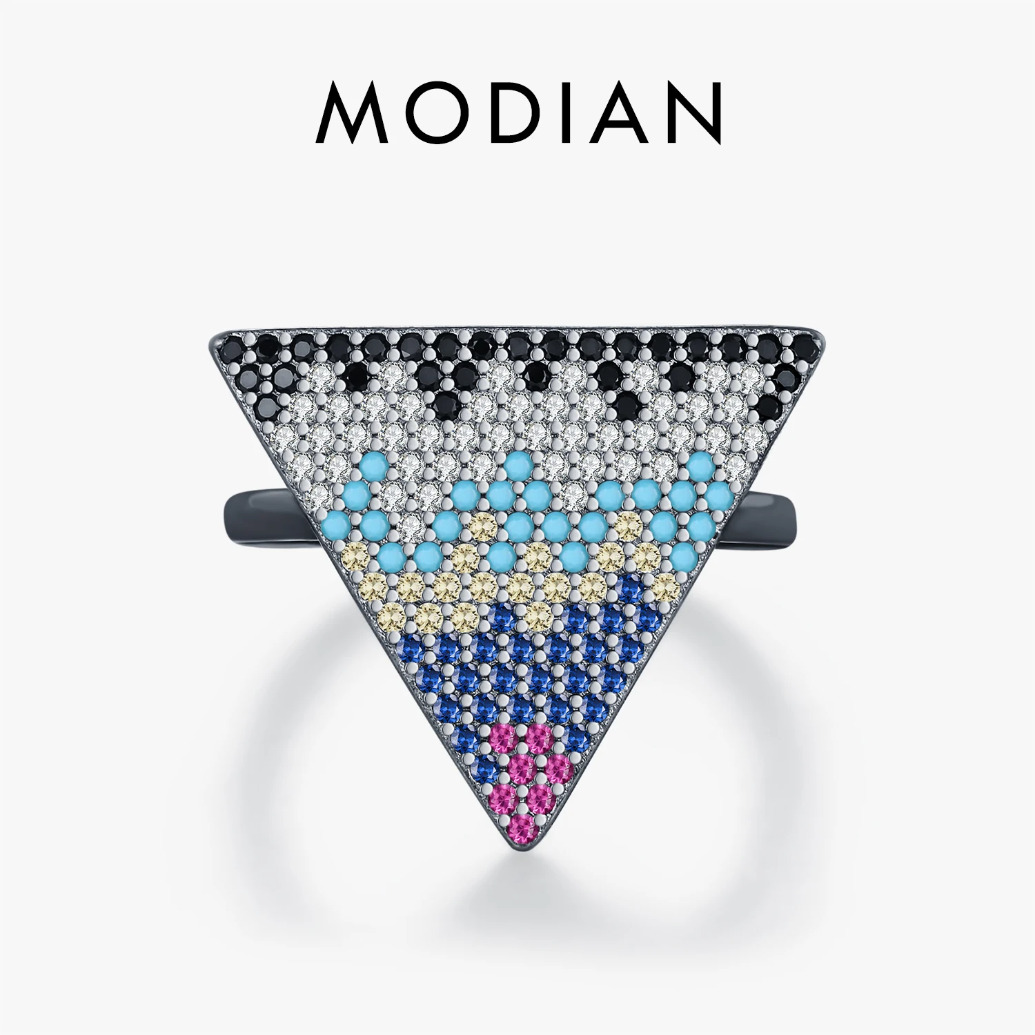 MODIAN Black Golden Inverted Triangle Rings 925 Sterling Silver Niche Design Colorful Zircon Finger Rings For Women Fine Jewelry 1