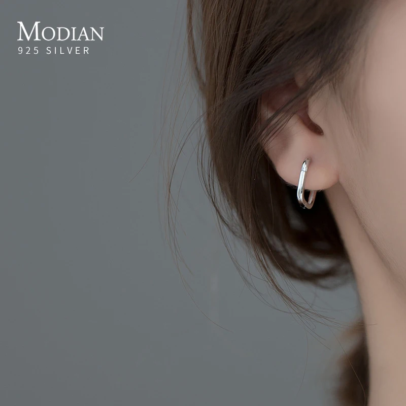 MODIAN 925 Sterling Silver Original Simple Square Fashion Female Hoop Earrings Buckles For Women Silver Wedding Fine Jewelry 1