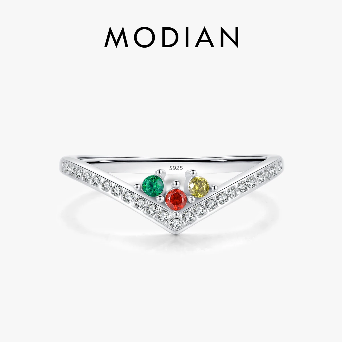 MODIAN 925 Sterling Silver Rainbow Colorful Zircon Finger Rings For Women Delicate Arrows Rings Fine Fashion Jewelry Gifts 1