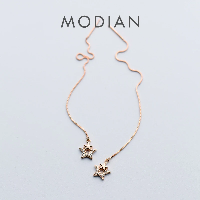 Modian Fashion Long Chain Drop Earrings for Women 925 Stelring Silver Geometric Stars Clear CZ Dangle Earring Female Jewelry 1