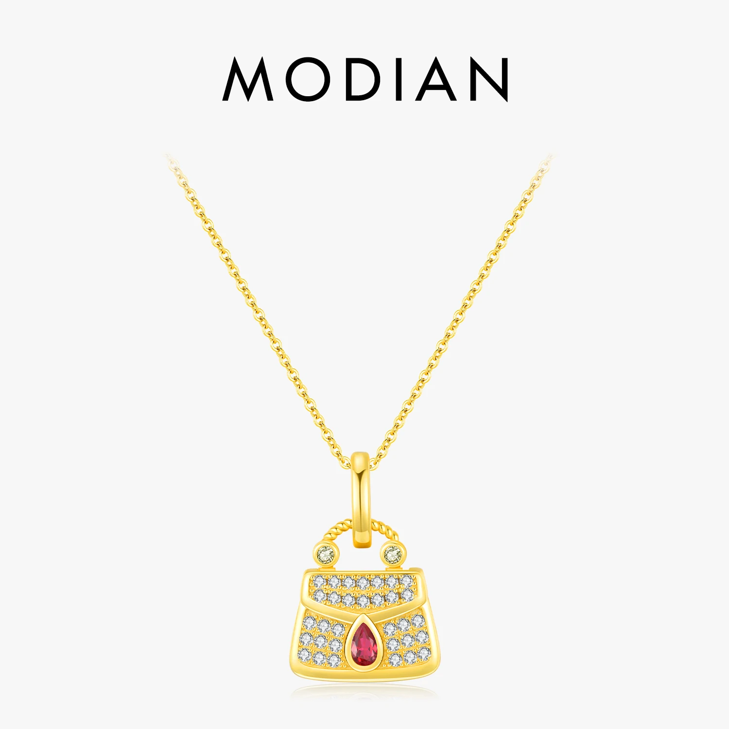 MODIAN 925 Sterling Silver Exquisite Full CZ Bag Pendant Necklaces Trendy Gold Color Cute Lady Charms Fine Jewelry For Women 1