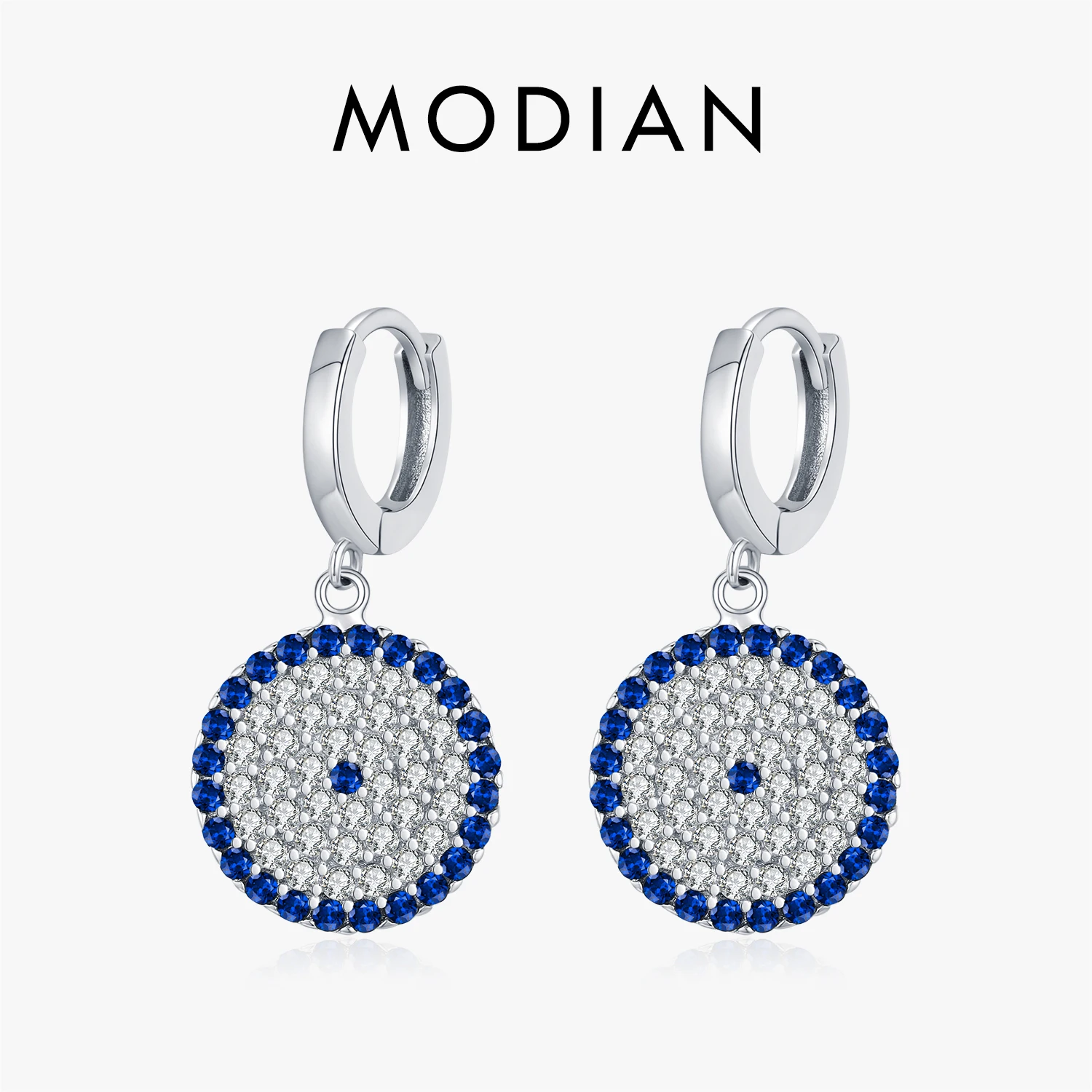 MODIAN 925 Sterling Silver Round Claasic Sparkling Blue Zirconia Hoop Earrings Luxury Daily Fine Jewelry For Women Gifts 1
