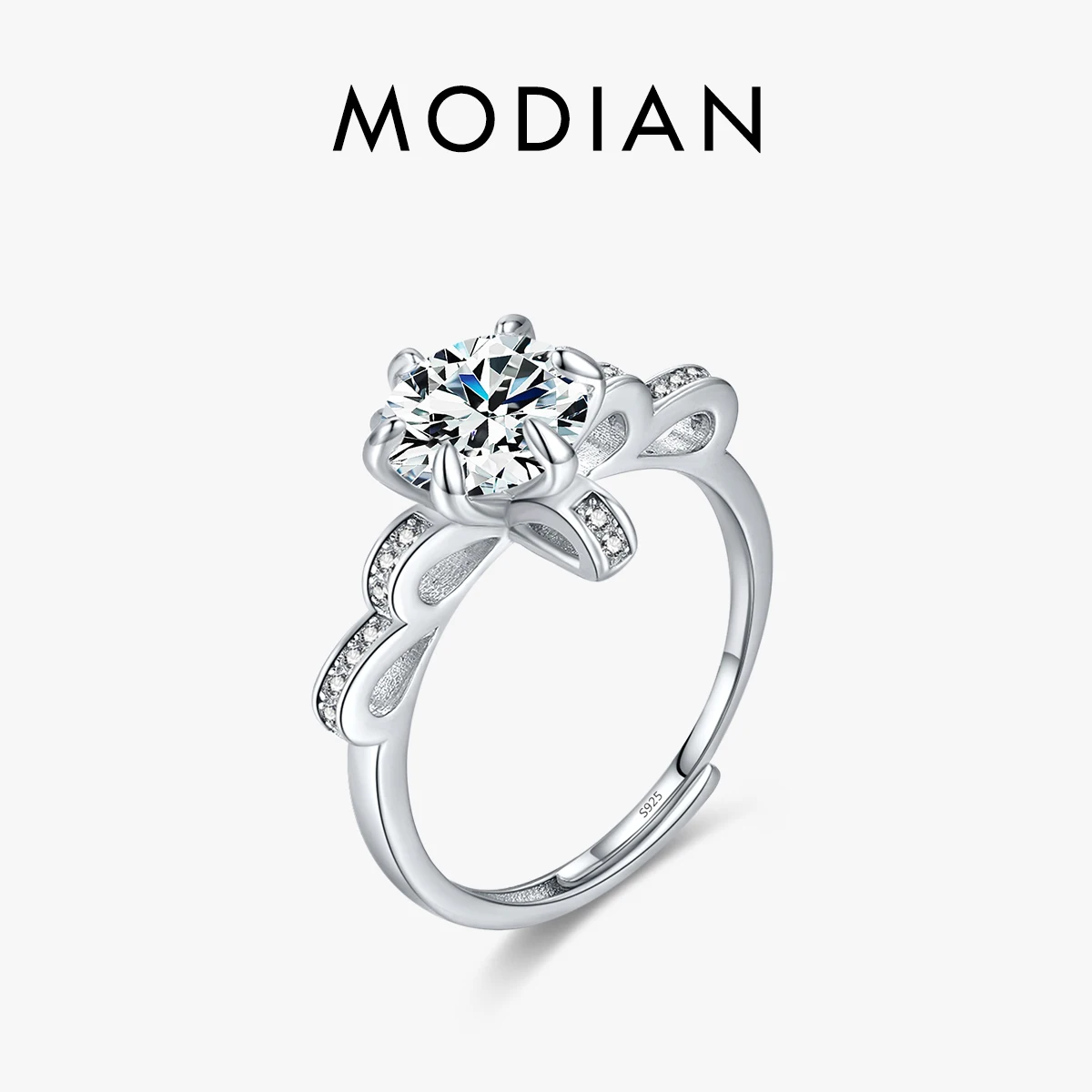 MODIAN Dazzling Crown Adjustable Ring Real 925 Sterling Silver Classic Round CZ 2CT Charm Rings For Women Wedding Fine Jewelry 1