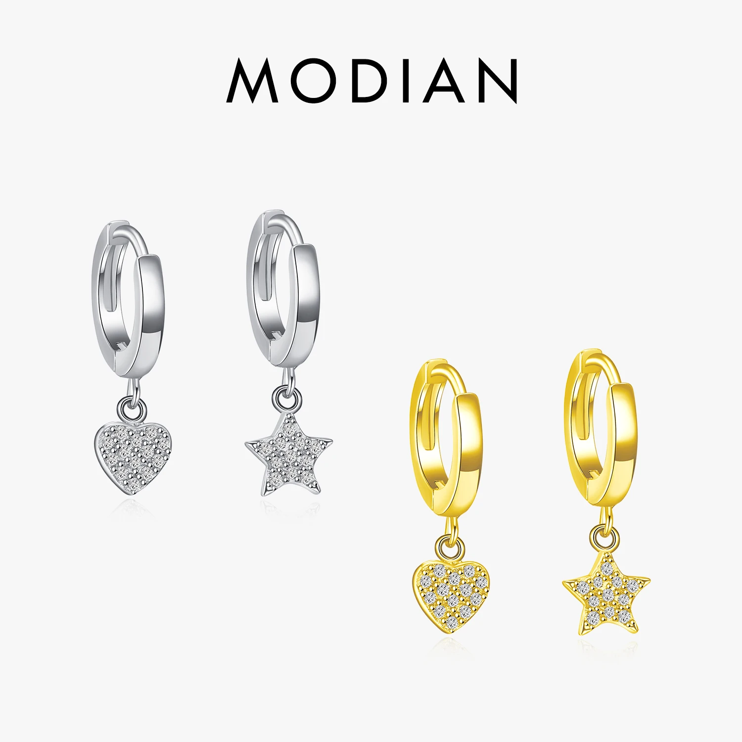 Modian New Luxury Solid 925 Sterling Silver Hearts Stars Dangle Earrings Fashion Silver Jewerly For Women Wedding Earring Gift 1