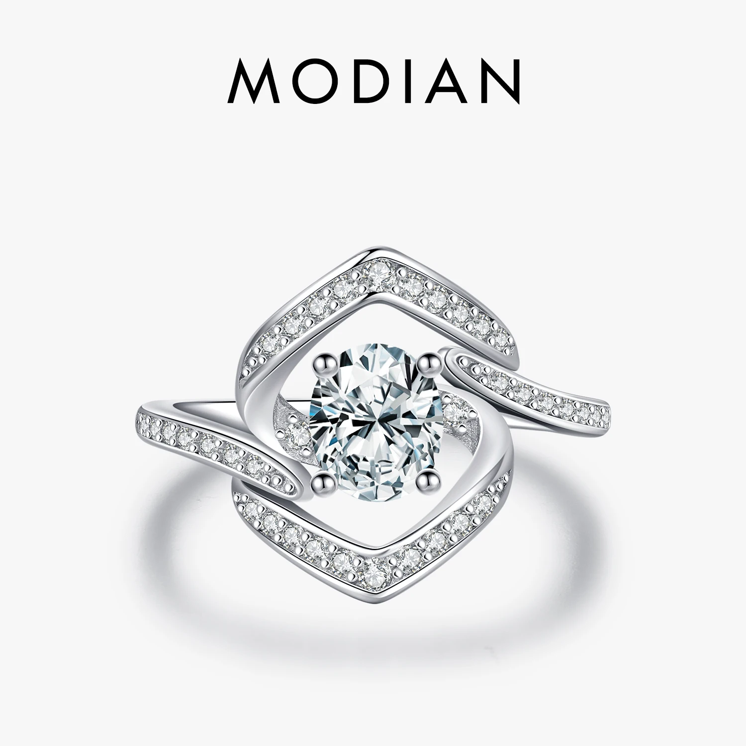 MODIAN 925 Sterling Silver Luxury Sparkling Simulated Diamond Rings For Women Wedding Engagement Statement Band Fine Jewelry 1