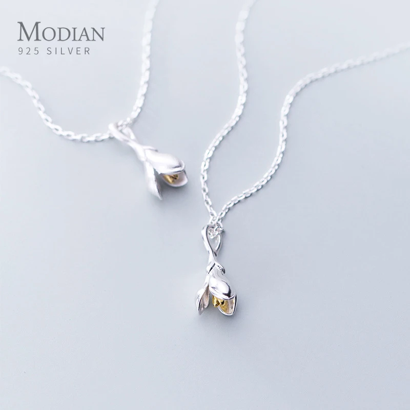 Modian New Simple Blooming Magnolia Flower Pendant Necklace for Women Adjustable Sterling Silver 925 Flora Necklace Fine Jewelry 1