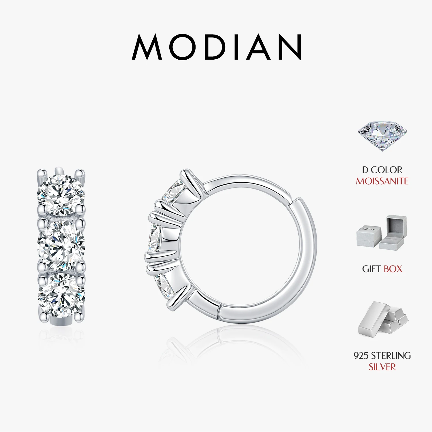 MODIAN D Color Moissanite Classic Ear Buckle 925 Sterling Silver Trendy Round Stackable Hoop Earrings For Women Fine Jewelry 1