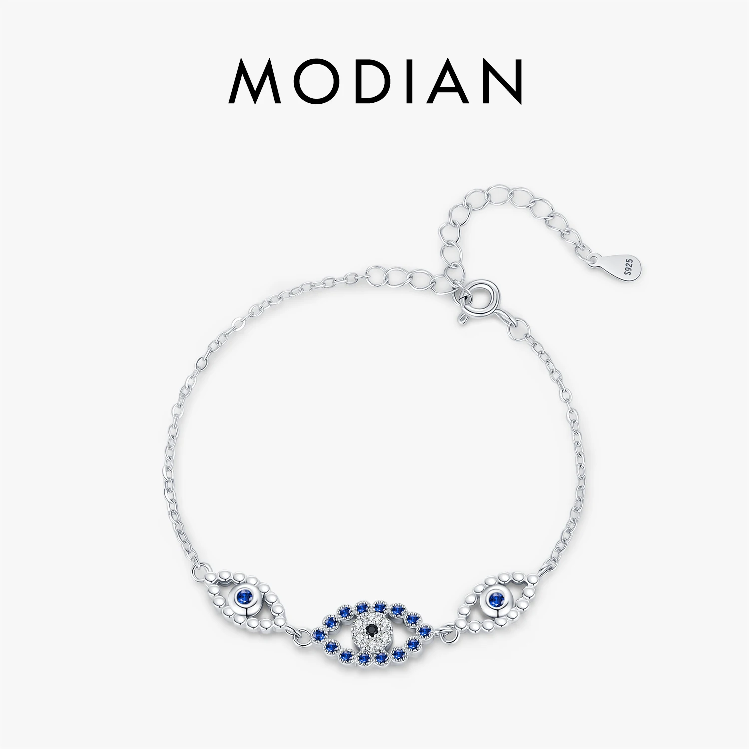 MODIAN 925 Sterling Silver Hollow Blue Zirconia Eyes To Eyes Bracelet Fashion Link Chain Bracelets For Women Vacation Jewelry 1