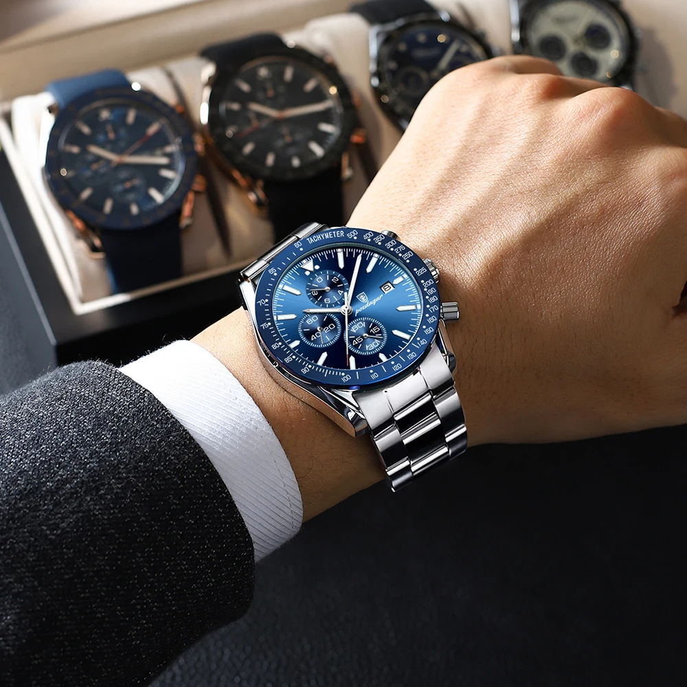 POEDAGAR Luxury Men Watch High Quality Fashion Chronograph Waterproof Luminous Date Stainless Steel Quartz Watch Man Clock Reloj 6
