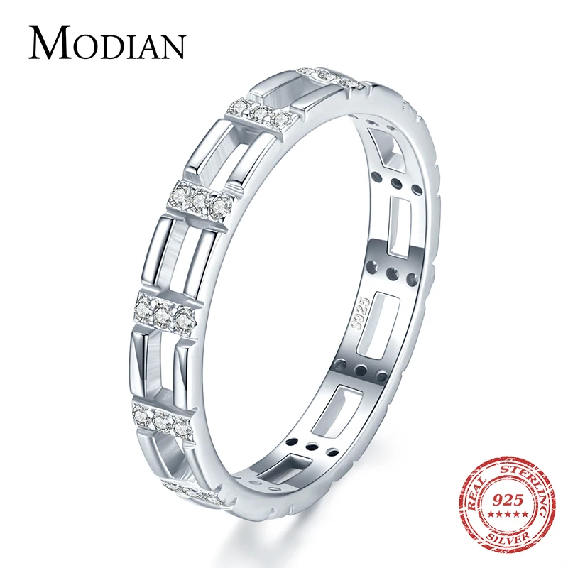 MODIAN 925 Sterling Silver Daily OL Clear CZ Simple Fashion Finger Rings for Women Stackable Eternity Bands Rings Fine Jewelry 1