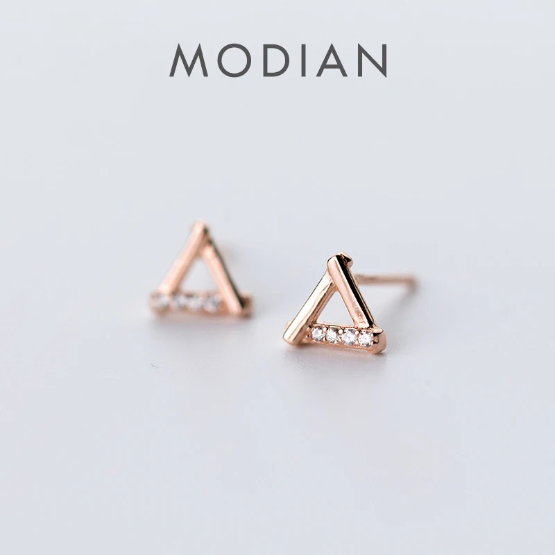 Modian 925 Sterling Silver Rose Gold Color Stud Earrings Fashion Small Cute Triangle Studs Ear For Women Party Fine Jewelry 1
