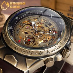 Luxury Men's Automatic Mechanical Wrist Watch Leather Strap Retro Skeleton Dial |