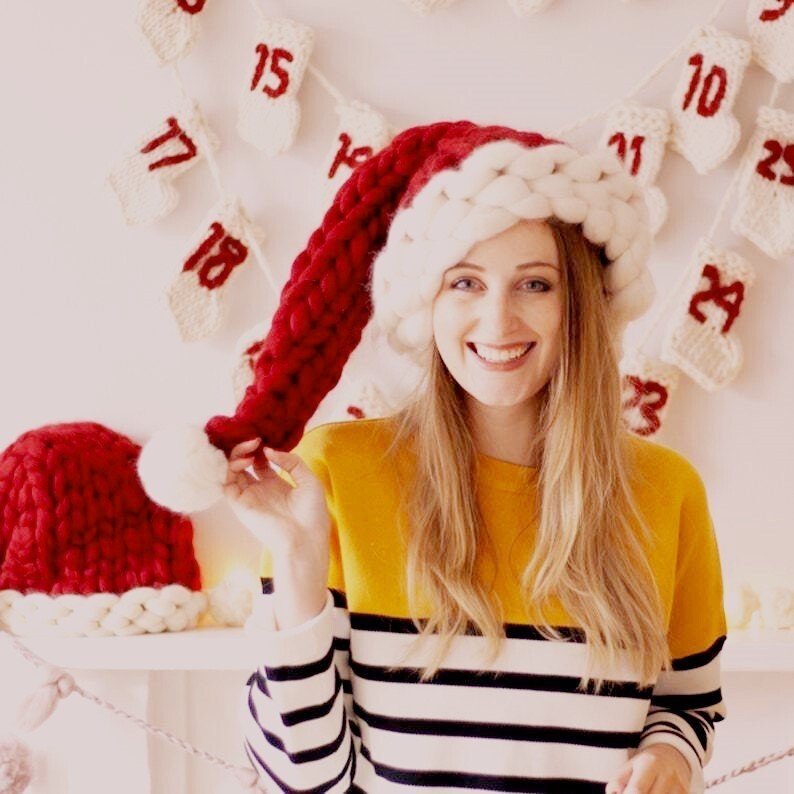 Santa Hat Chunky Knit Christmas Hat Slouchy Beanie Icelandic Yarn - Image 2