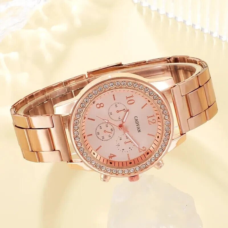✅6PCS Set Rose Gold Luxury Watch Women Ring Necklace Earring Rhinestone Fashion✅ | - Image 5