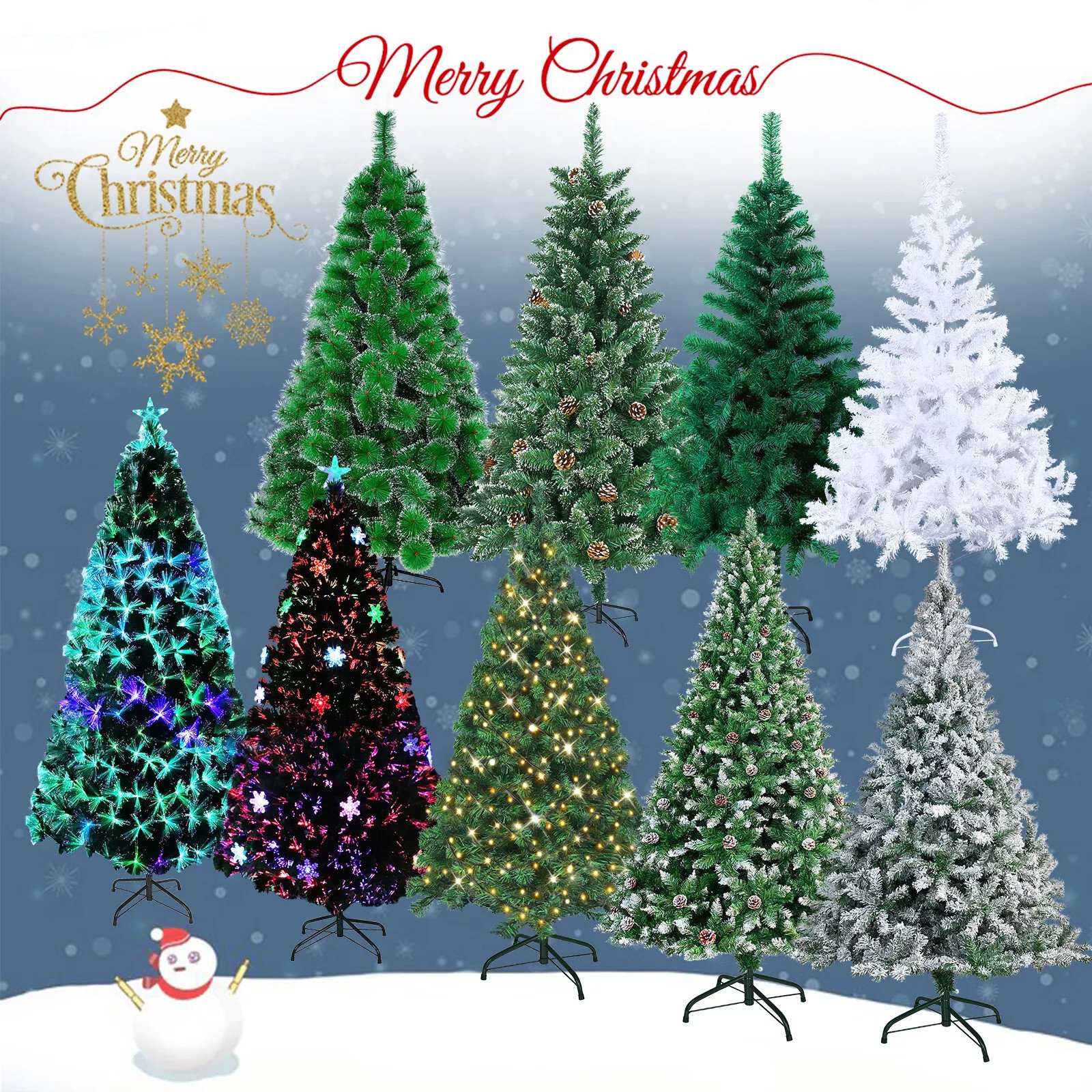 4/5/6/7FT Artificial Christmas Tree with LED Lights Stand Xmas Holiday Pre Lit - Image 2