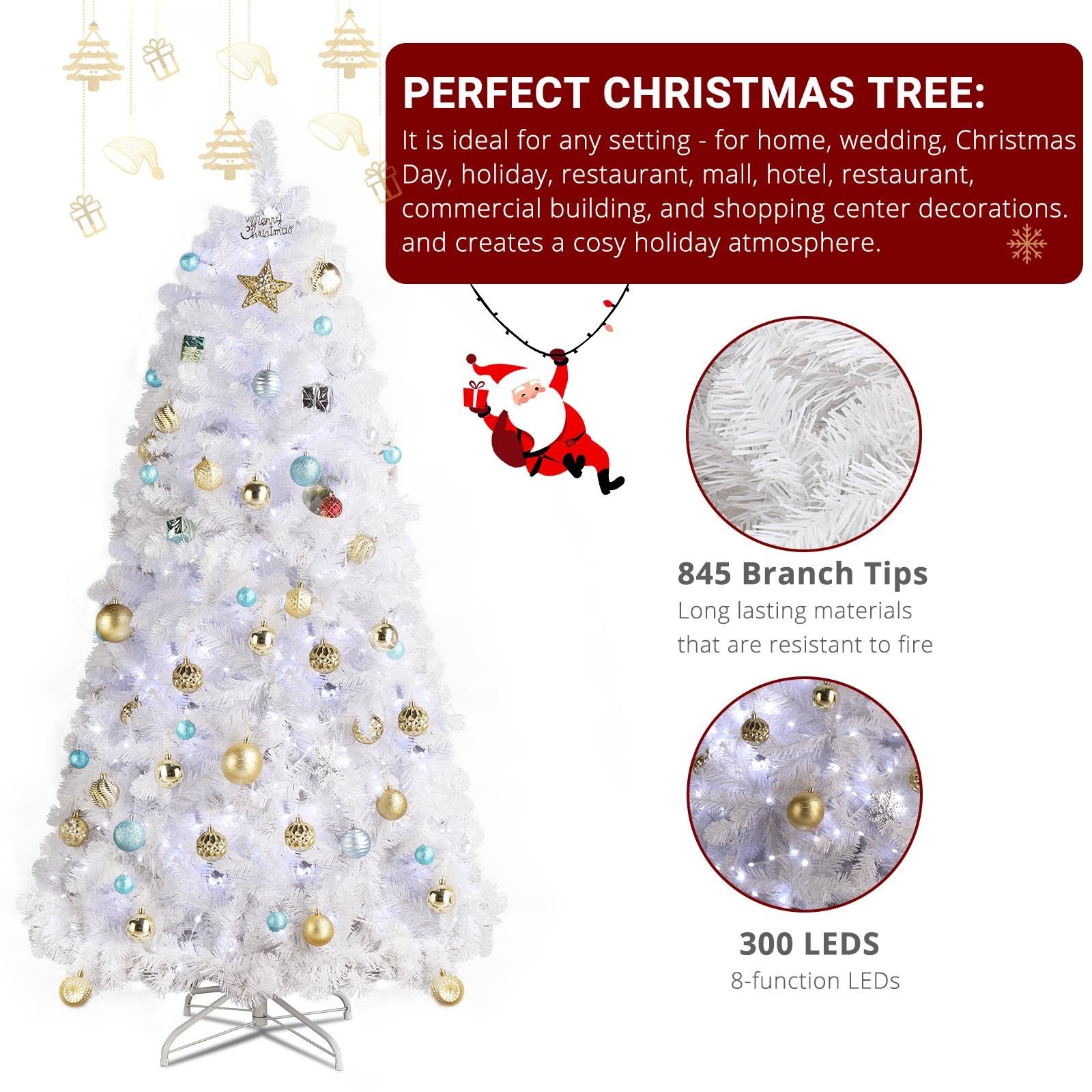 6Ft White Christmas Tree Snow Flocked Branches W/ 300 Lights Holiday Decoration - Image 4