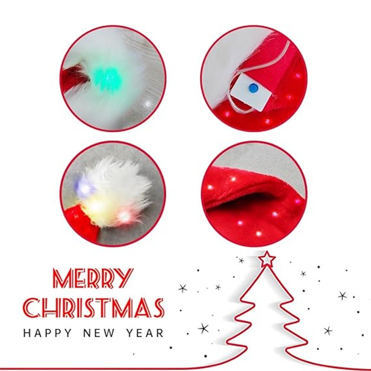 Light-up Santa Hat Christmas Hats Adults Plush Xmas LED Light Hat for New Year - Image 2